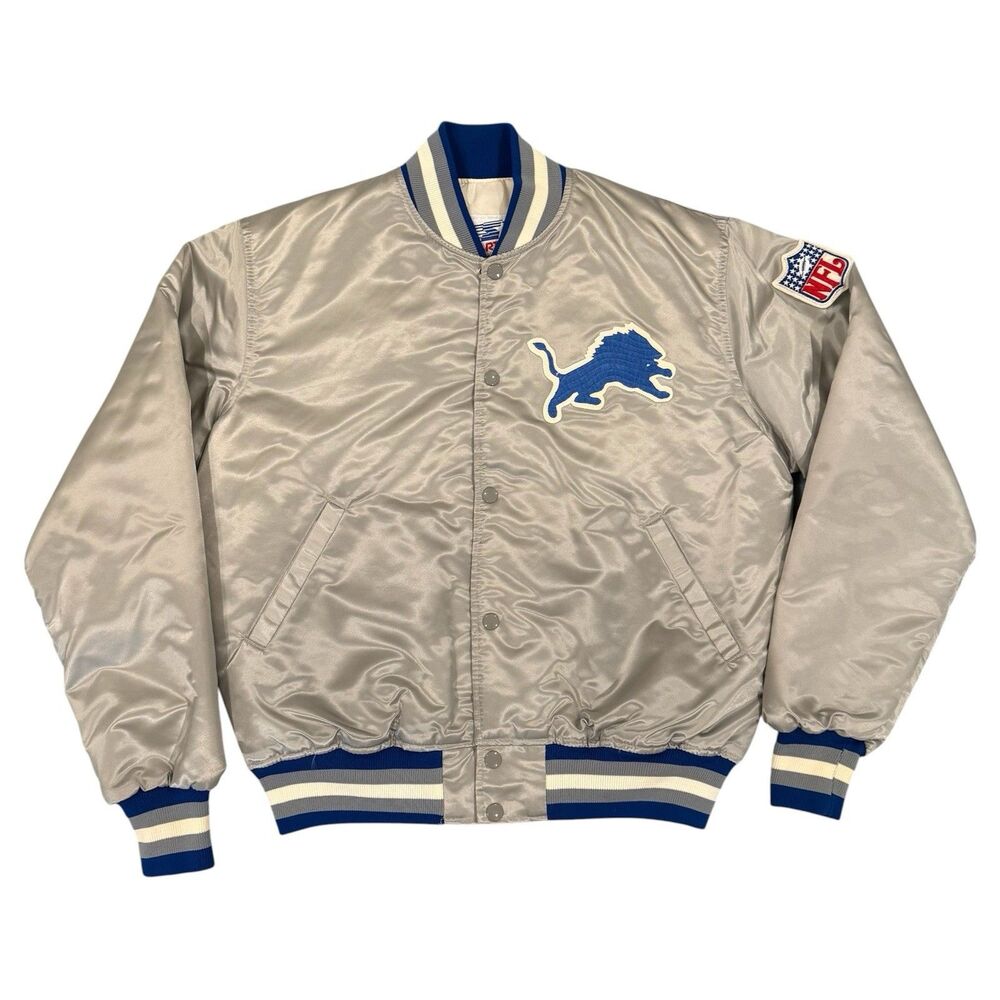 Vintage 90s Detroit Lions Starter Satin Bomber Jacket USA Made Size Large NFL